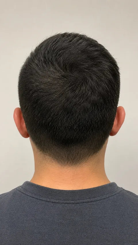 Daniel after consistent use of peptide hair serum at the crown