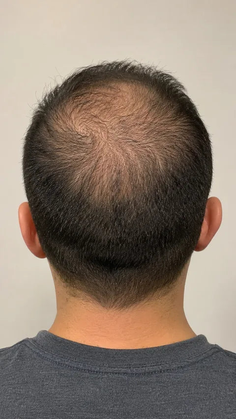 Daniel before using peptide hair serum for thinning at the crown